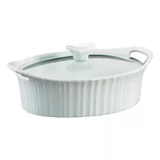 Fuente Ovalada Con Tapa De Vidrio Corningware 1.4 Litros Color Blanco