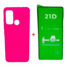 Silicone Case Cerrado Para Motorola G60 Y Vidrio Ceramico