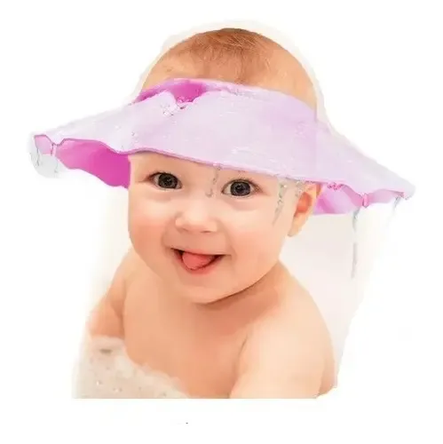 2 Chapéu De Banho Viseira Lava Protetor Cabeça Bebê Infantil Cor 2 Rosa Liso