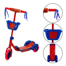 Patinete Decorado Masculino Com Cesto E Três Rodas Bbr Toys Cor Vermelho E Azul