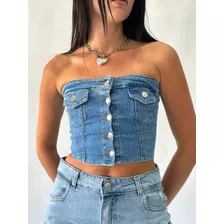 Top Jean Botones Azul