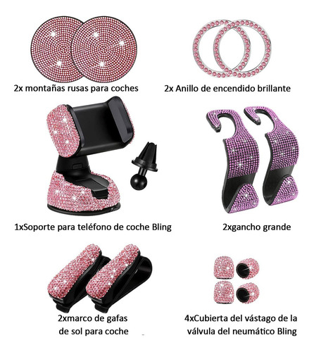 13 Pcs Accesorios Coche Brillantes Con Diamantes Mujer Rosa Foto 6