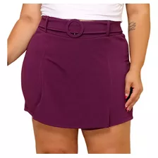 Short Saia Curto Feminina Com Cinto Malha Crepe Plus Size