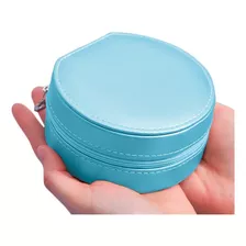 Porta Jóias Portátil Viagem Maquiagem Feminino Estojo Ziper Cor Azul-claro