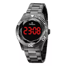 Relógio De Pulso Champion Digital Ch48073c, Digital, Para Feminino, Fundo Preto, Com Correia De Aço Inoxidável Cor Chumbo