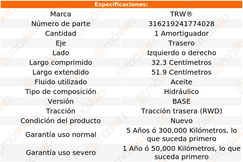 1- Amortiguador Hidrulico Trasero Izq/der Sedan 79/84 Trw Foto 2