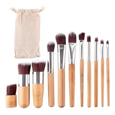 Set Brochas Maquillaje Profesional Bolso Transporte 11pcs Color Marrón