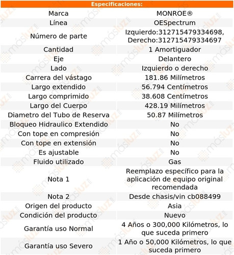 (1) Amortiguador Del Oespectrum Gas Der O Izq Odyssey 12/17 Foto 2