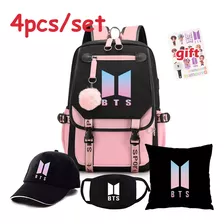 Mochila Bts School Conjunto Sombrero Kit De 4pcs