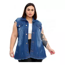 Max Colete Jeans Plus Size Feminino Barra Desfiada - Escuro