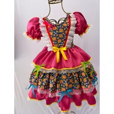 Vestido Festa Junina Infantil Luxo Com Laços E Tiara Brinde