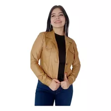 Campera Chaqueta Bengalina Engomada Mujer Con Botones