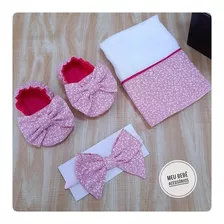 Kit Fralda De Boca E Sapatinho Floral Rosa