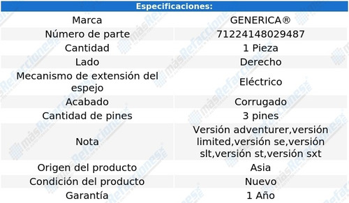 Espejo Der Elect Corrug 3 Pines Dodge Durango 04-09 Generica Foto 2