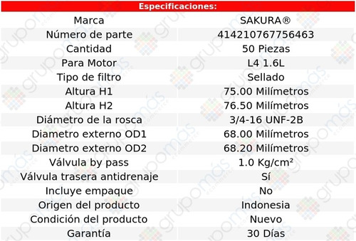 Caja De 50 Filtros Para Aceite Vitara L4 1.6l Suzuki 16/17 Foto 2