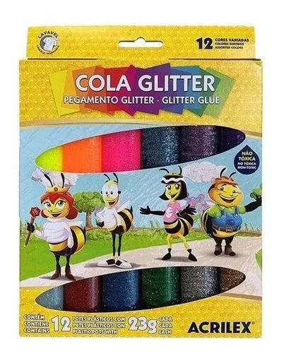 Cola Glitter Acrilex 12 Cores Metálicas E Neon Acrilex