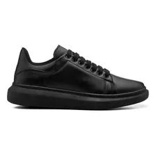 Tenis Masculino Sneacker Alexs All Black Em Couro Legitimo