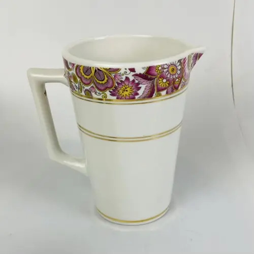 Jarra Com Copos E Socador Em Cerâmica Floral Dourada Branco 4