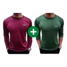 Kit 2 Camisetas Manga Cumprida Malha Fria Masculina Básica