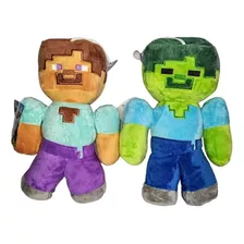 Boneco Pelucia Musical Minecraft Steve + Zumbi 22cm