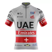 Camiseta Ciclista Masculina Pro Tour Uae Cinza Com Bolsos Uv