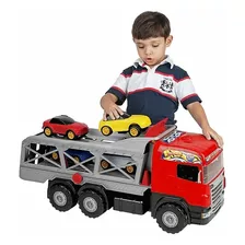 Caminhão Super Cegonha 4 Carrinhos Vermelho 5058 Magic Toys