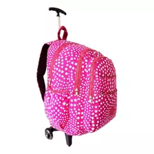 Mochila Escolar De Rodinha Estampada Juvenil Femenina Cor Rosa Pink