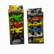 Kit Carro E Moto Coleção Carrinho Brinquedo Super Jipe 8cm