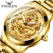 Reloj Impermeable Para Hombre Golden Dragon En Relieve