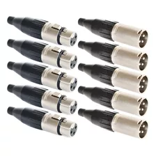 Conector Plug Xlr Canon 5 Macho 5 Fêmea Amphenol Kit Com 10