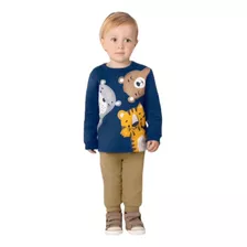 Conjunto Moletom Infantil Menino Brandili - Estampa C/ Puff