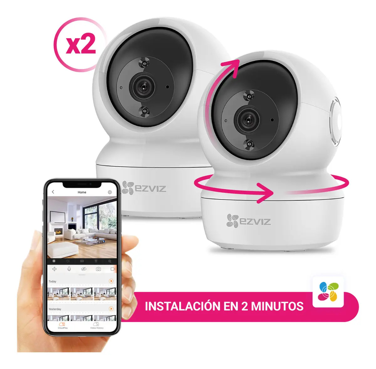 Kit De Camaras De Seguridad C6n X2 Wifi Domo Motorizada Audio Ezviz
