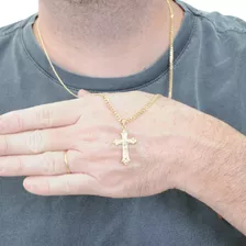Cordão Masculino Pingente Crucifixo Jesus Banhado A Ouro 18k