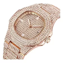 Diamante Hombres Hip Hop Reloj Hombres Oro Acero Inoxidable