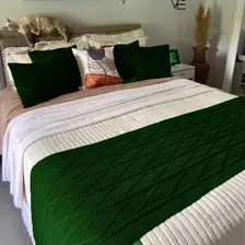 Peseira Manta Decoração Sala Cama Queen Sofá 230cm X 60cm Cor Verde-escuro Desenho Shima