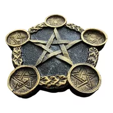 Pentagrama Castiçal Preto\dourado - Decoração Resina Cor Dourado