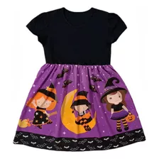 Vestido Infantil Temático Halloween Bruxinhas 1 A 12 Anos