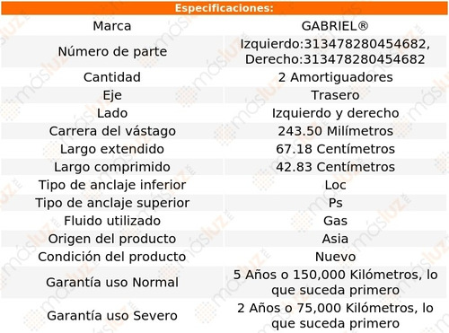 Kit 2 Amortiguadores Tra Gas Contour Ford V6 95/97 Gabriel Foto 2