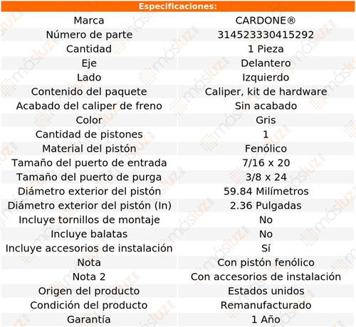 (1) Caliper O Mordaza Del Izq Eagle Vision 93/97 Cardone Foto 5