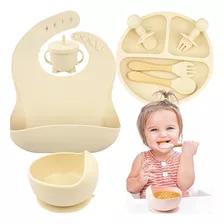 Kit 8 Alimentação Bebe Silicone Prato Ventosa Babador Copo