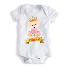 Body Bebê Branco Algodão Ursinha Princesa Ref 176