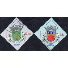 Angola 2 Sellos Escudos Ciudades Gabela Y Bandeira 1963