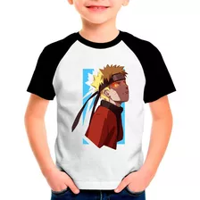 Camiseta Raglan Infantil Preto Cinza Desenho Naruto Anime 08