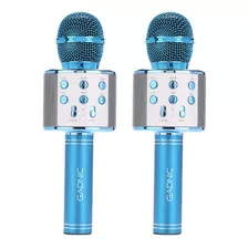 Setx2 Micrófonos Gadnic Inalámbrico Bluetooth Karaoke Usb Color Azul