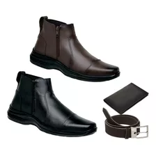 Kit 2 Bota Masculino Couro Legitimo Conforto Cinto Carteira