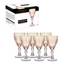 Jg. Taças Dominic 6pçs Cristal Rosa C/ Borda Em Ouro 275ml