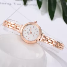 Relógio Feminino Dourado Rosé Luxo De Pulso Quartz Analógico Cor Do Fundo Branco