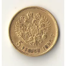 Russia 5 Rublos 1898 Ouro 4,30 Gramas Au 900 18.5 Mm Dificil