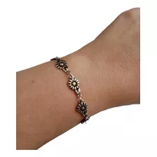 Pulsera Diseño Margarita Maragritas En Plata Envejecida 