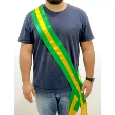 Faixa Verde Amarela Brasileira Fita Cetim Sem Brasão Presid